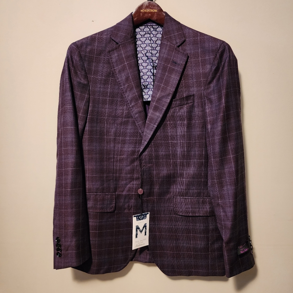 Ted Baker Wool Windowpane Blazer - Purple Black